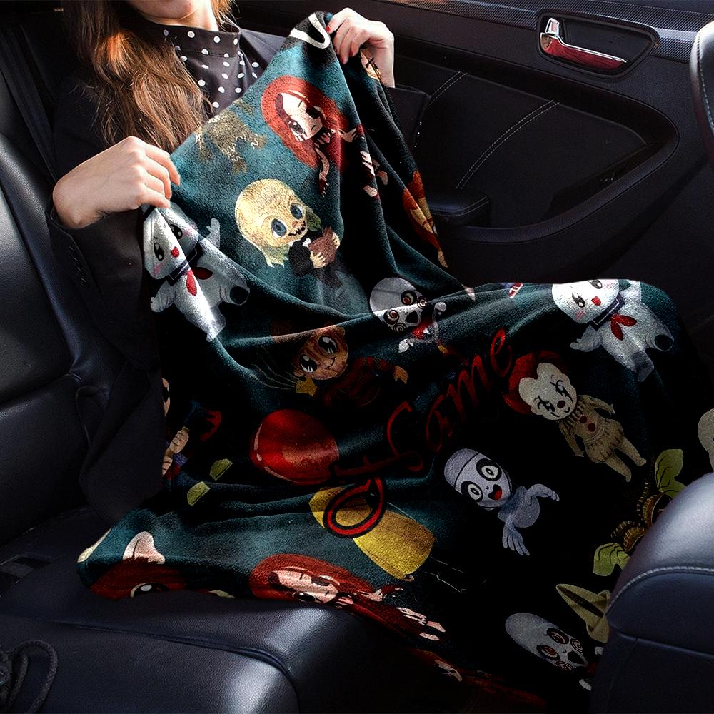 Custom Name Halloween horror Theme Printed Blanket - Perfect for Couch, Bed, Travel & Outdoor Use | Machine Washable, Cozy & Durable.
