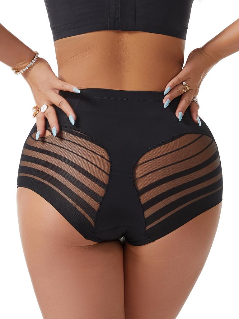 High Waisted Invisible Tummy Control Shapewear Panties for Women Stripe Lace Panty Ladies Underwear Shaping Briefs Slimming Underwear