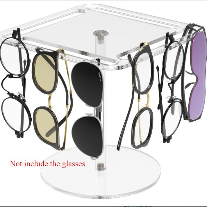 Acrylic Rotating Sunglasses and Glasses Display Stand - Double-layered Black,Transparent Desktop Eyeglass Storage Holder