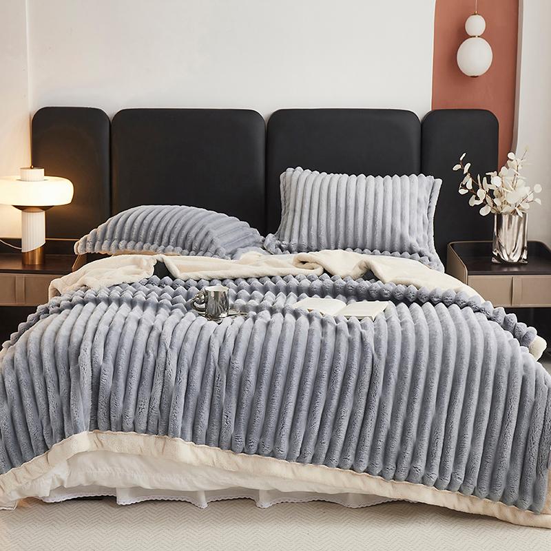 Fluffy Soft Faux Rabbit Fur Throw Blanket for Sofa Thick Warm Wide Striped Fleece Bed Blanket Spring Autumn Cozy Plush Bedspread