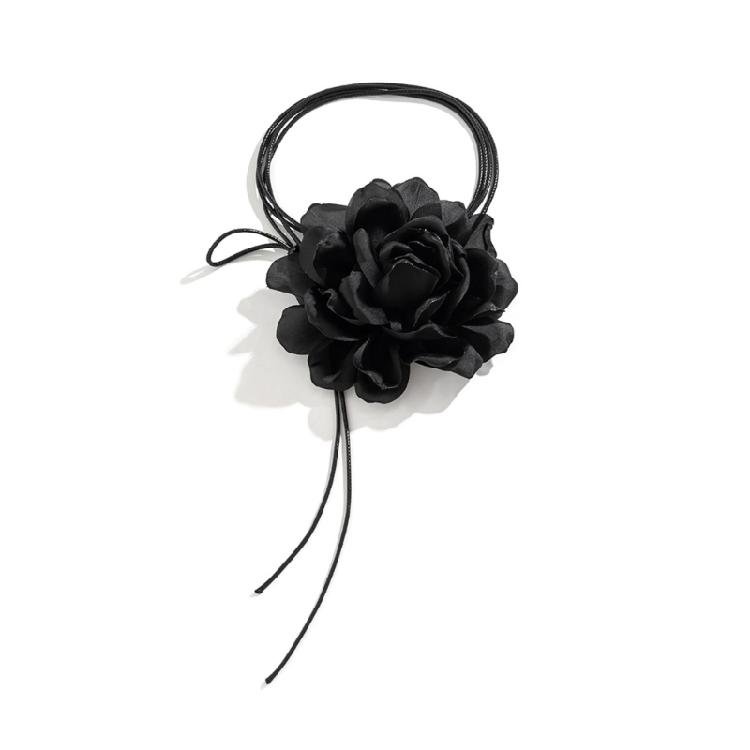 

Goth Cloth Big Rose Pendant Choker Wax Rope Necklace for Women Elegant Jewelry 1 чёрный