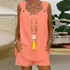 Conjunto de Roupa de Dormir Duas Peças Feminino: Top Regata Sem Mangas com Alça de O-Ring e Shorts com Bolsos Cor Sólida