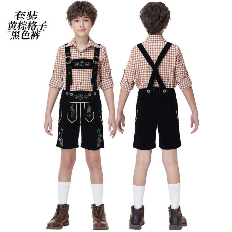 Boys Bavarian Oktoberfest Costume Set Lederhosen Outfit Kids Performance Festival Halloween Stage Wear