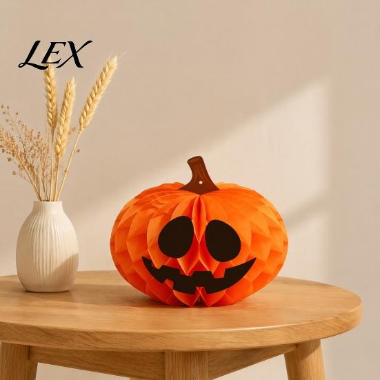 Decorative Paper Crafts Halloween Honeycomb Ornament, Pumpkin Spider Hanging Indoor Props Decoration for Home Office Classroom Holiday Party Supplies