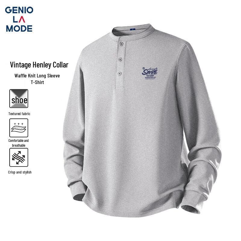 

GENIOLAMODE Men s Waffle Knit Henley Long Sleeve T-Shirt 2XL