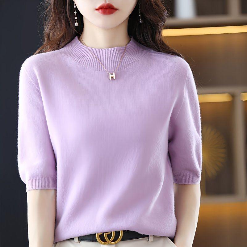 SpringSummer Short Sleeve Sweater Women s Half Turtleneck Short Loose Half Sleeve T-Shirt Versatile Knitted Bottoming Shirt 2XL 1359₽