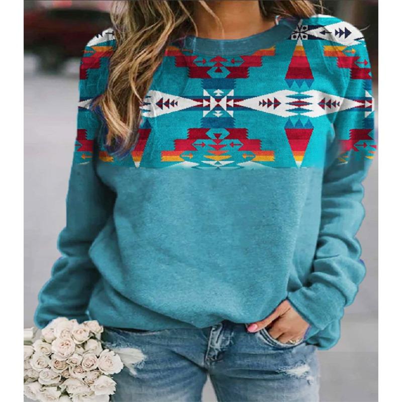 

Ретро Западный Этнический Геометрический Цифровая Печать Удобный Повседневный Свободный Большой Размер С Длинным Рукавом Женский Пуловер L