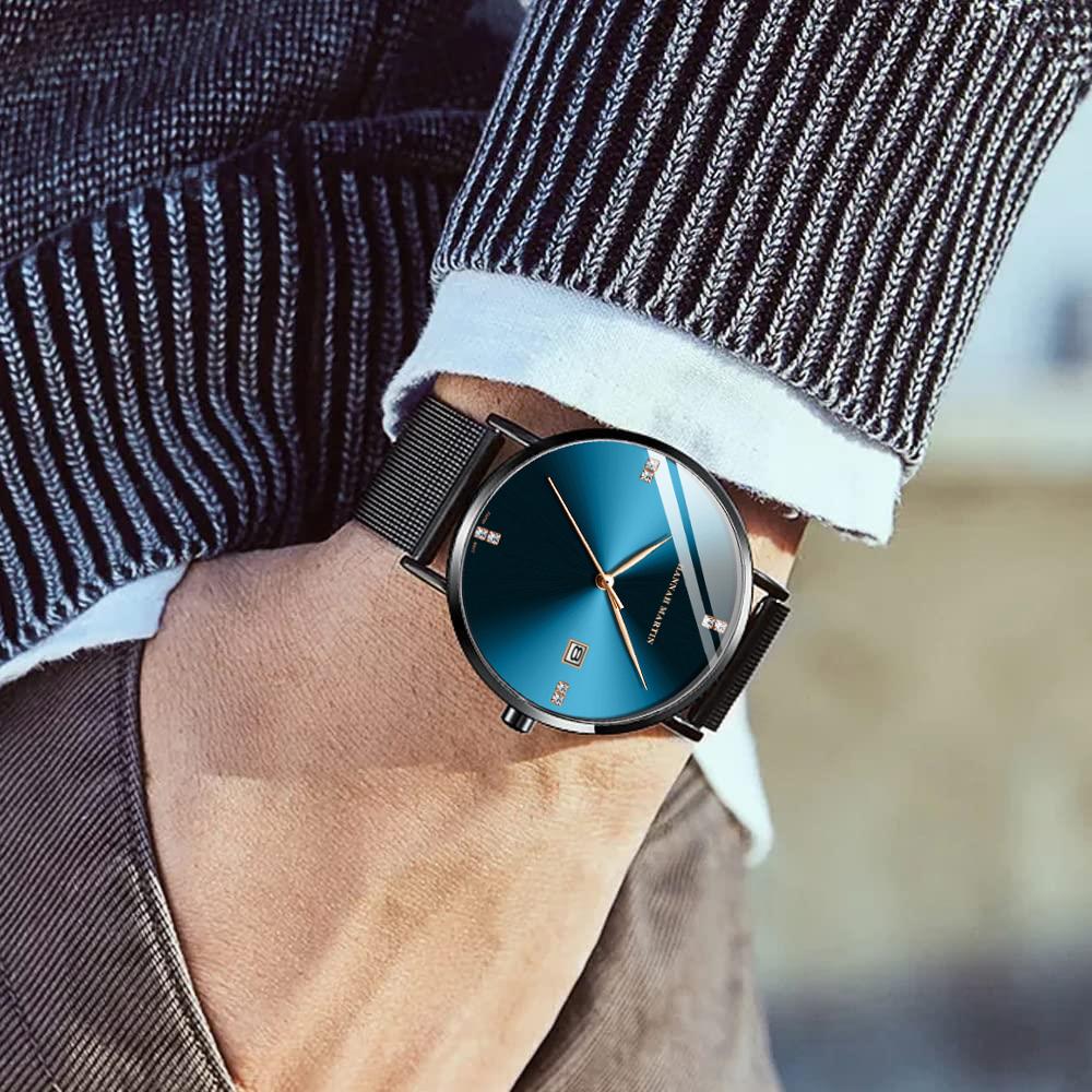 Men Rhinestone Watch Fashionable Luxury Business Style 40mm Simple Dial Stainless Steel Mesh Belt Japanese Quartz Movement Watch