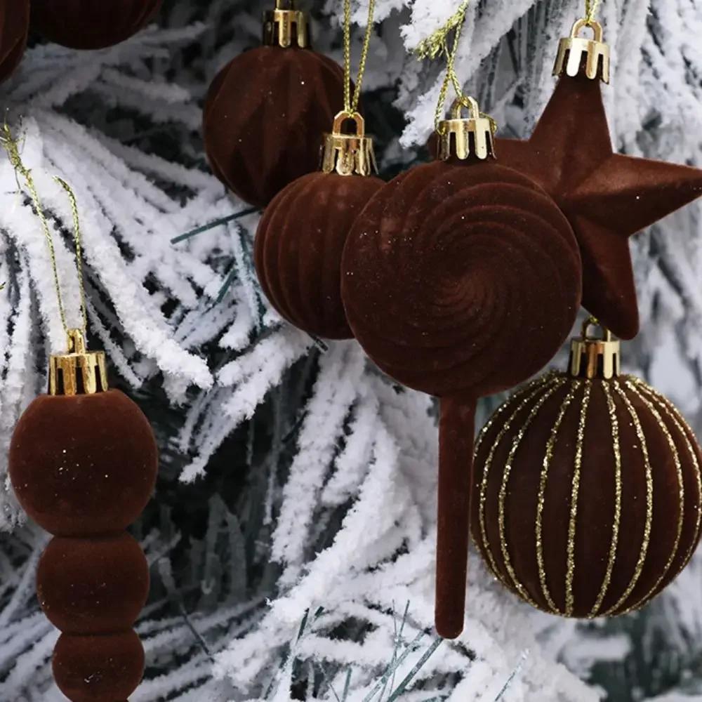 24PCS Flocking Christmas Balls Pendant Plastics Special-shaped Christmas Decoration Pendants DIY Multicolor