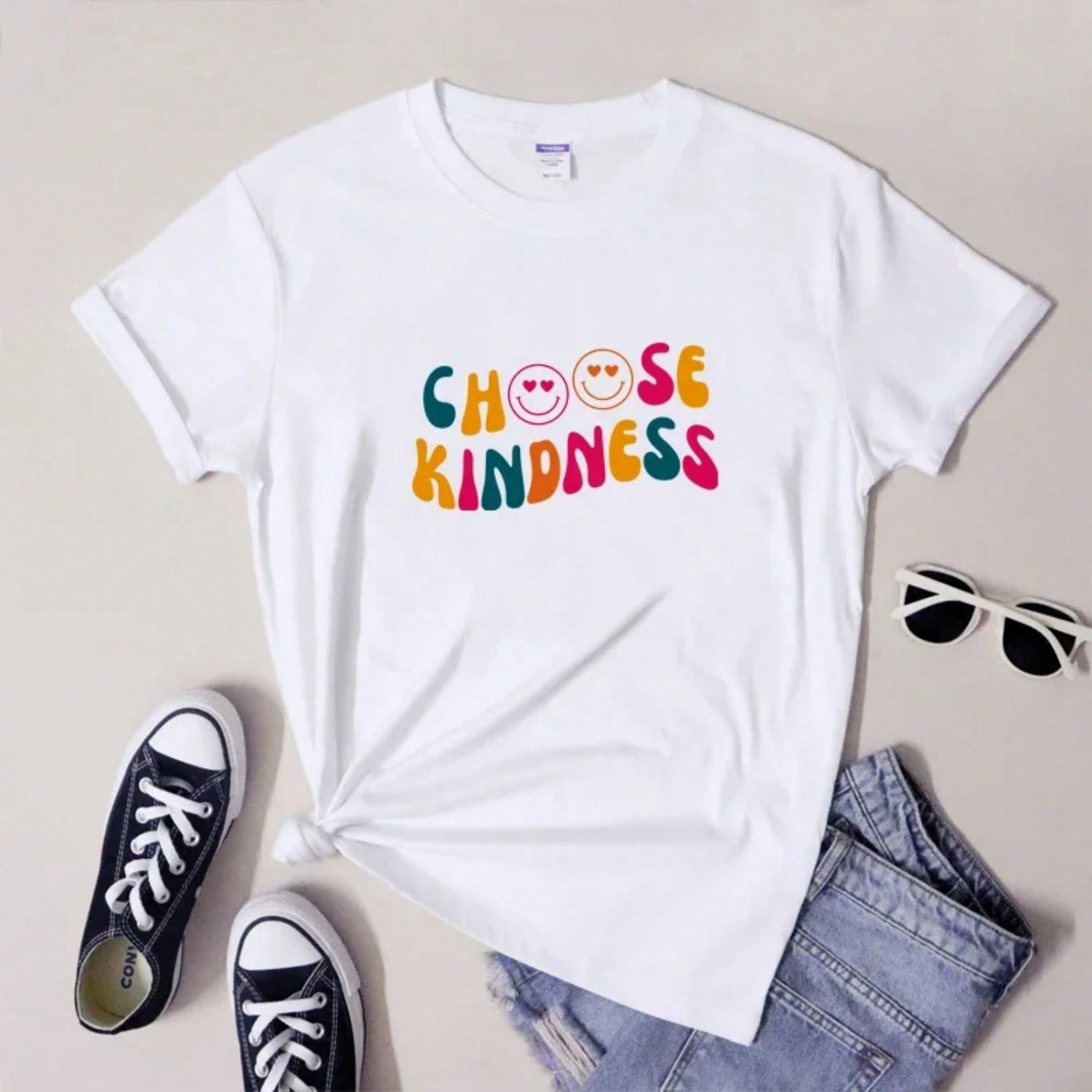 Groovy Choose Kindness T-Shirt Aesthetic Be Kind Motivational Top Tee Shirt unisex Positive Tshirts S разноцветный