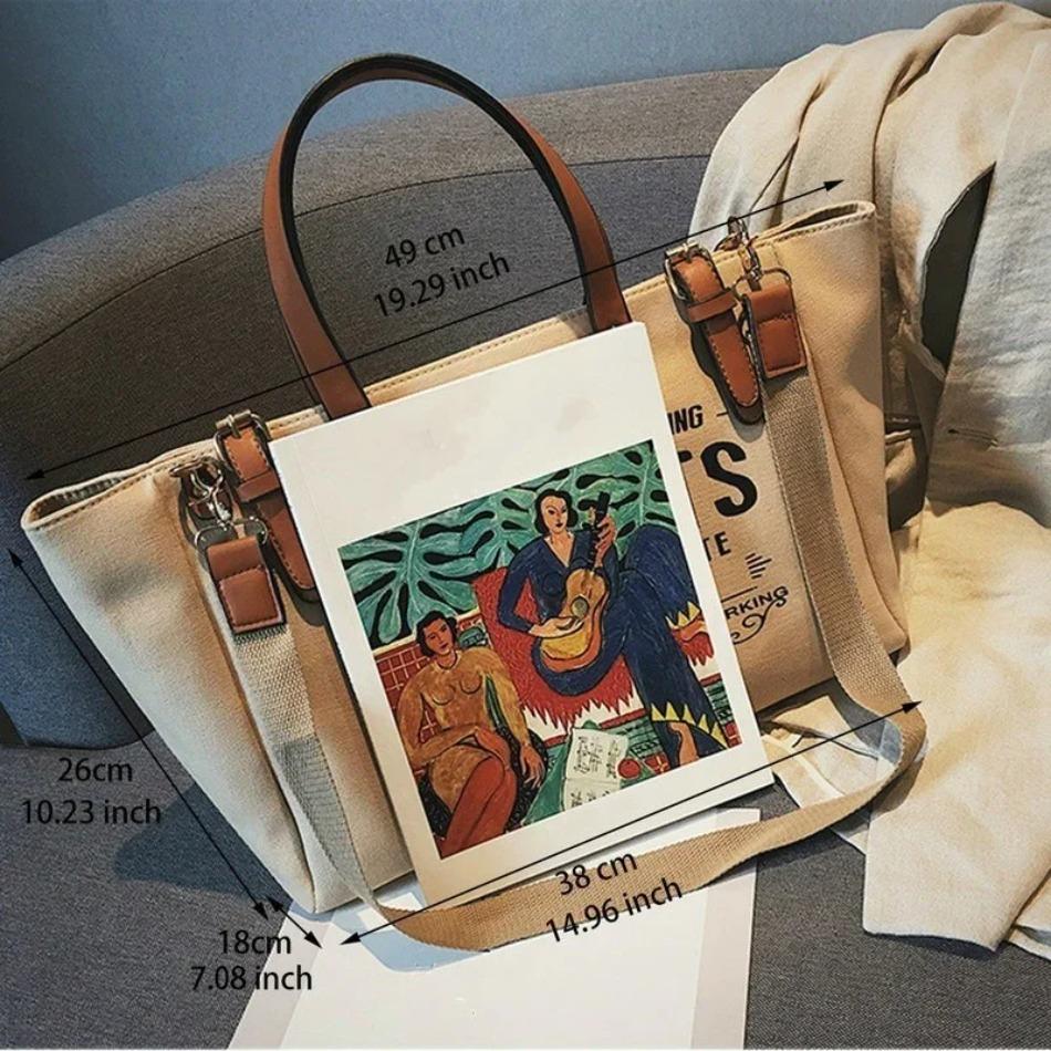 New Korean Edition INS High Capacity Canvas Tote Bag Casual Student One Shoulder Crossbody Handbag