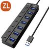 A24 USB 3.0 Hub with Hanging Hole and Independent Switch - 7-Port Splitter Extender