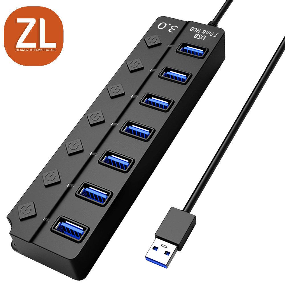 

A24 USB 3.0 Хаб с отверстием для подвешивания и независимым переключателем - 7-портовый разветвитель-удлинитель 4-port Black (with bag)