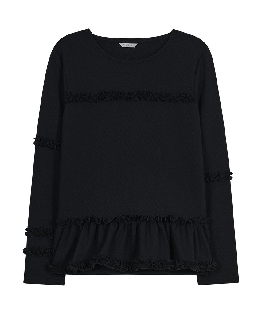 Taibseobiseu Flared Ruffle Top [Black]