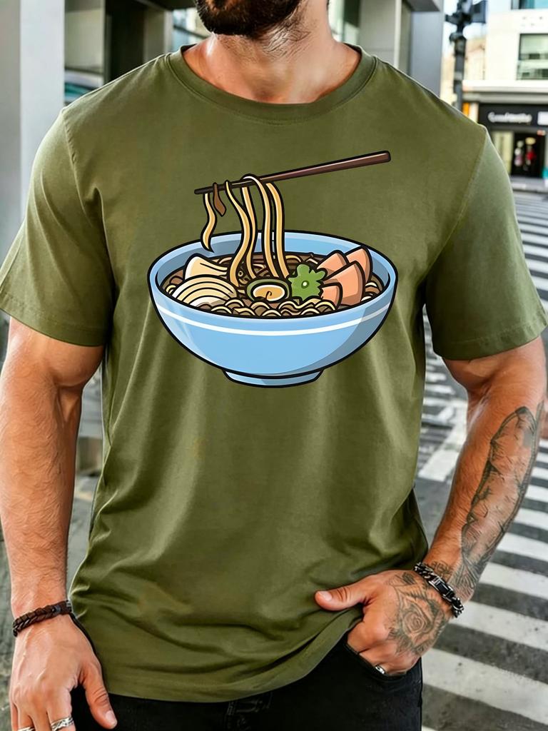 Unisex Cotton Tee Cartoon RaUnisex Noodle Bowl Chopsticks Graphic Short Sleeve Tshirt For Asian Food Lovers Daily Casual Street Top