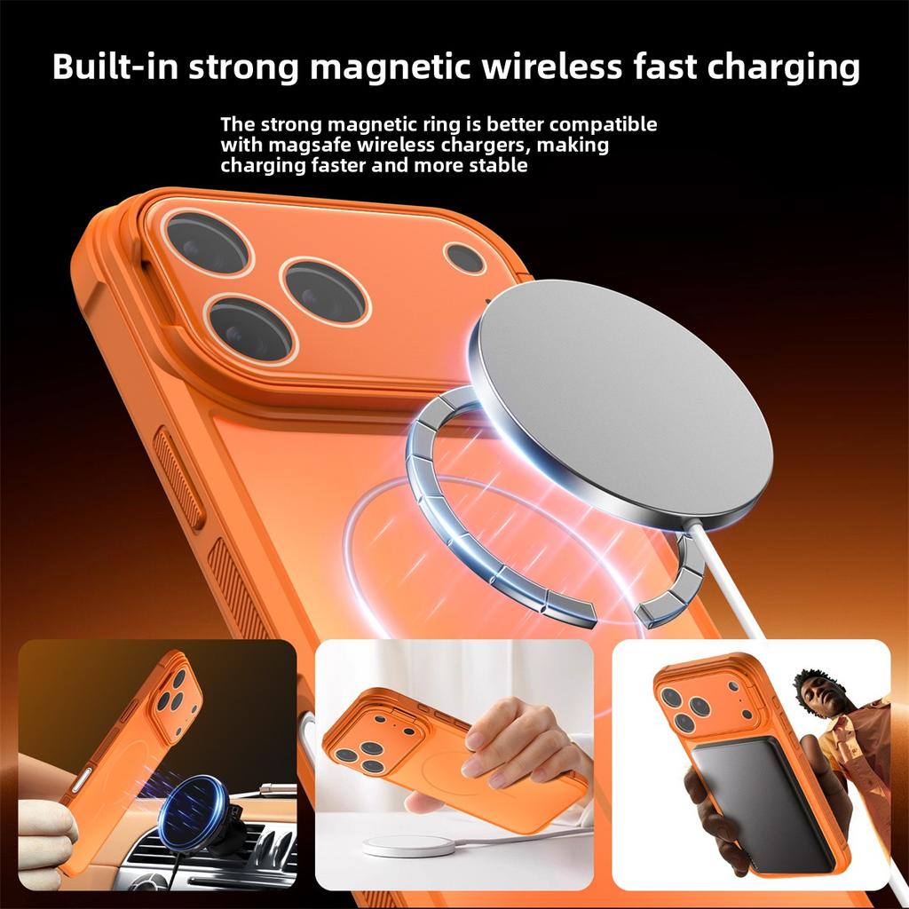 For Magsafe Magnetic Phone Case for IPhone 17 Air 16 15 Plus14 13 12 11 Pro Max Shockproof Lens Bracket Matte Acrylic Back Cover