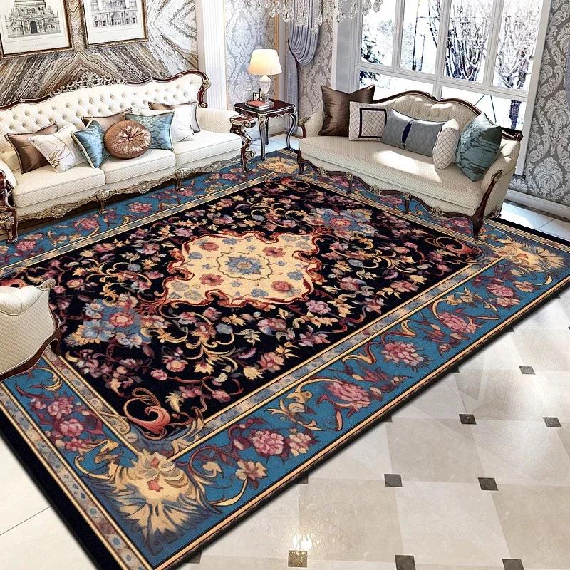 Perskie Luksusowe Duże Dywany do Salonu Czarny Nadruk Dekoracja Zmywalne Składane Dywaniki Sypialnia Przyłóżkowe Antypoślizgowa Mata Podłogowa