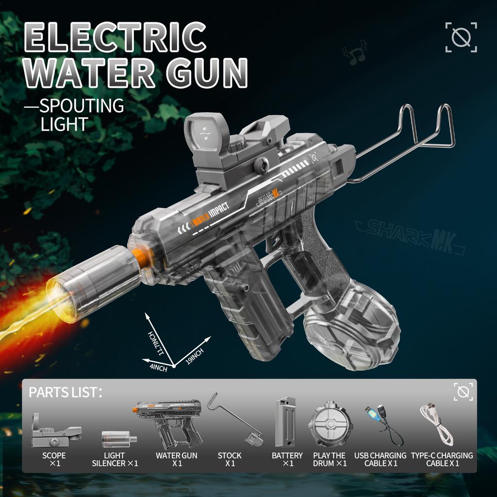 UZI Elektrische Wasserpistole mit Leuchtspielzeug für Kinder Sommer Outdoor Schießspiel Spielzeug Leistungsstarke Kinder Automatische Wasser Spritzpistole