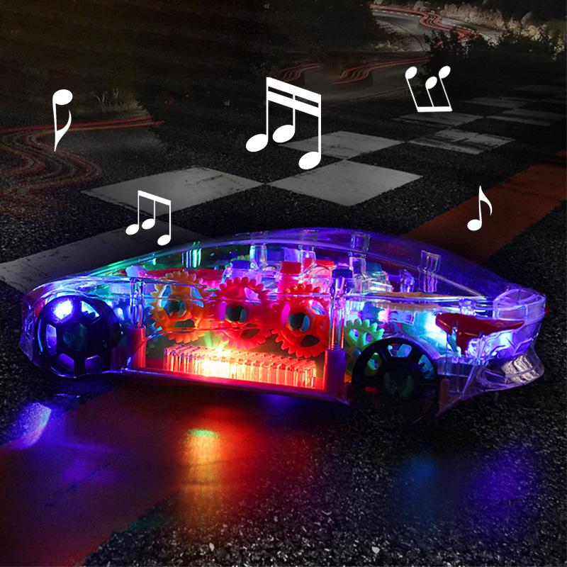 Kid Transparent Electric Car Sensory Racing Car Toy Colorful Moving Gears with Music Light Baby Crawling Toy Educational Gift