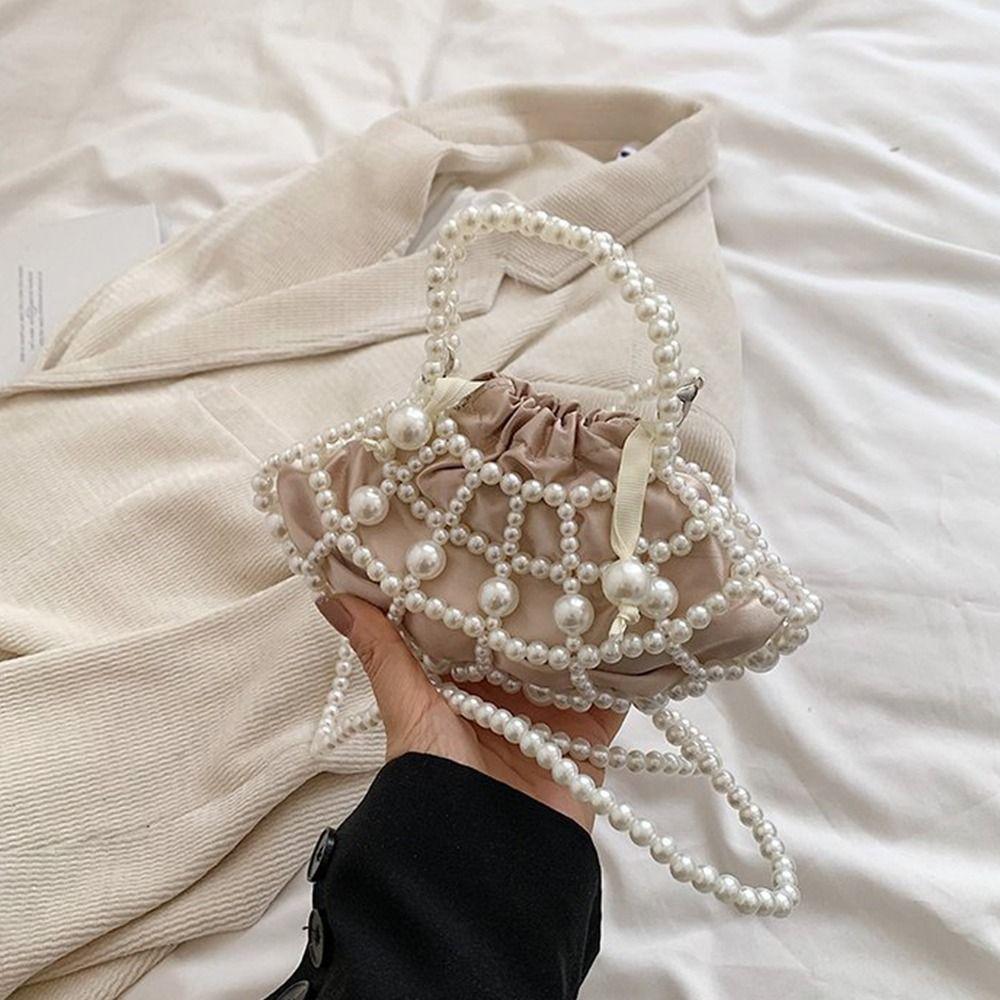 Cute Women Pearl Bag Bead String Wallet Handbag Versatile Use Crossbody Hand Bags  Outdoor