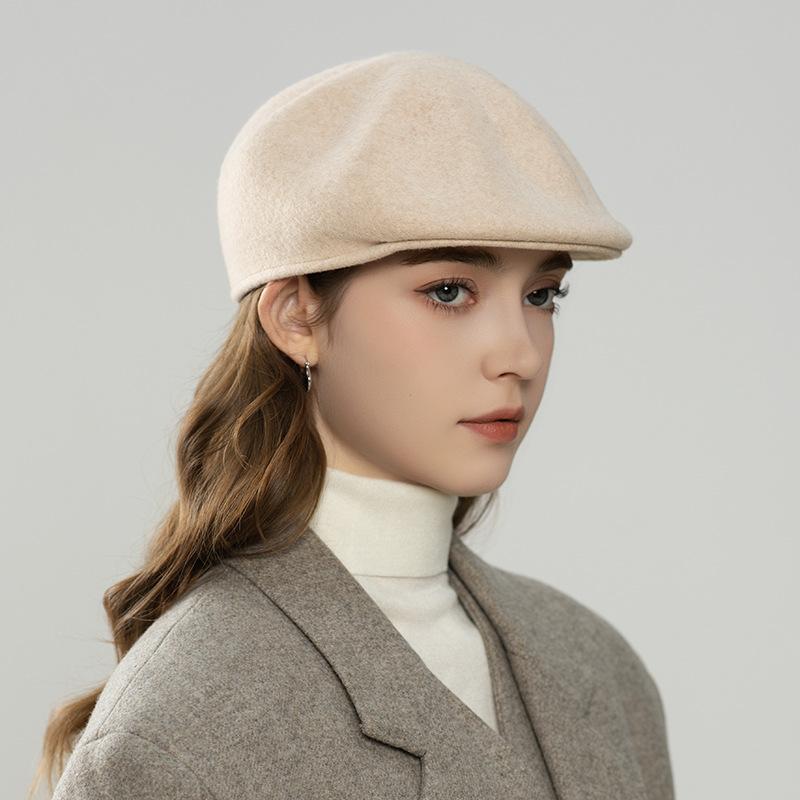 Alphabet wool beret Wear forward hat before and after autumn and winter Fashion solid color women's star anise hat