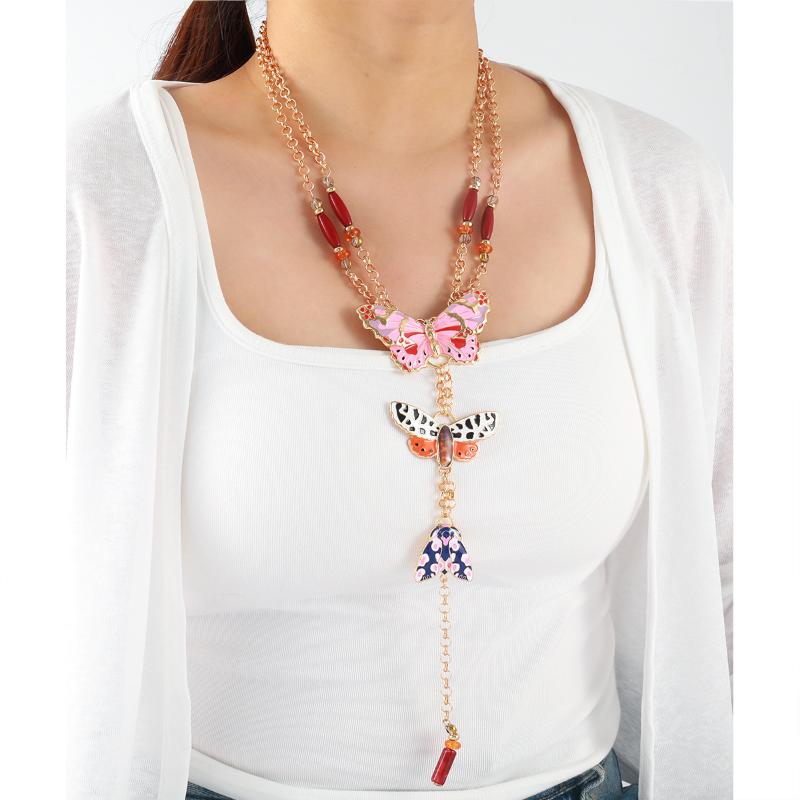 Exaggerated Multi-Layer Long Metal Chains Butterfly Necklace Bohemian Style Women'S  Summer Beach Jewelry Accessories