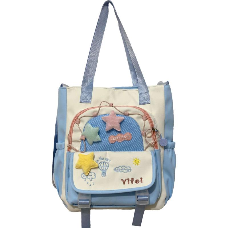 School Bag Cute Contrasting Color Small Fresh Messenger Bag Japanese College Style Sweet Large Capacity Tote Bag Student Class Tutoring Bag