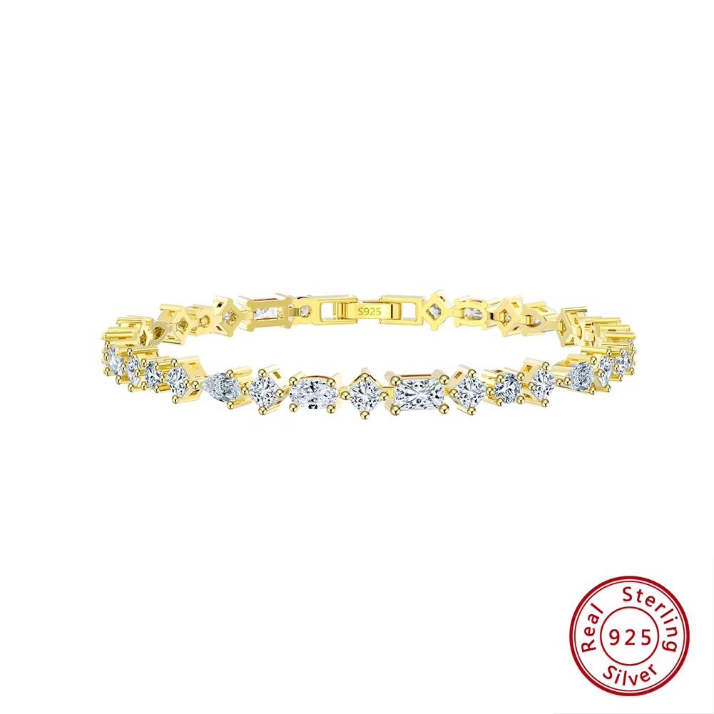 ORSA JEWELS Elegant 925 Sterling Silver Heart Cut 4A Zircon Tennis Bracelet for Women 14K Gold CZ Hand Chain Party Jewelry SB165