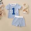 Unisex Baby & Toddler Waffle Stripe Embroidered T-Shirt + Shorts Set 
