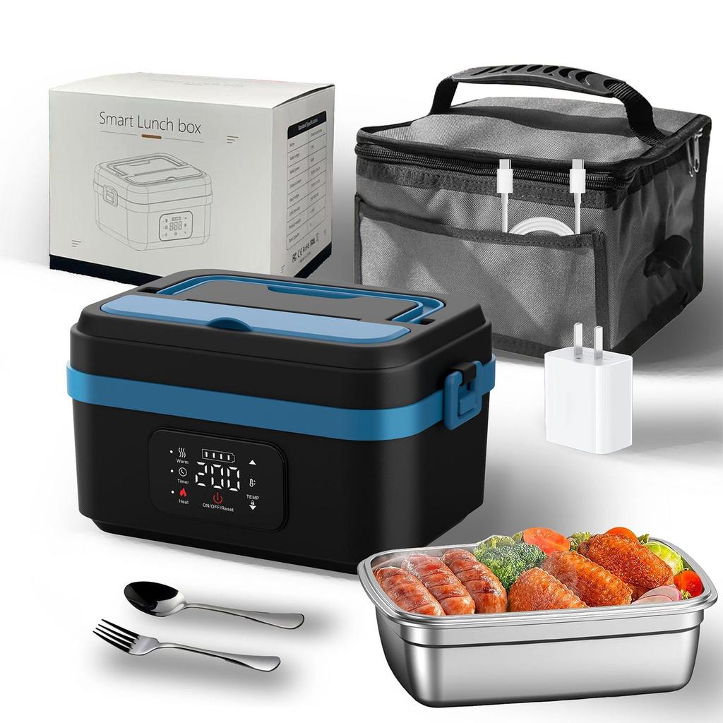 Cordless Electric Lunch Box,8000mAh Self-heating Food Warmer with Power Bank & Smart Timer, 60W Fast Heating Leak-proof Heated Lunch Box