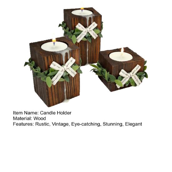 Wooden Tealight Candle Holder Rustic Wood Pillar Candle Stand with Bow Vintage Table Centerpiece for Fireplace Living Dining Room
