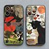 Retro Style Black Cat Art Phone Case for iPhone 16 15 14 Pro Max 14 15 Plus 12 13 Mini 11 Pro Max X XR XS 7 8 Plus SE Back Cover