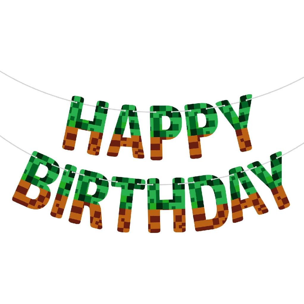 Happy Birthday Banner, Miner Theme Birthday Decorations Creative Happy Birthday Banner for Home Wall Door Window Parties Decor Photo Prop