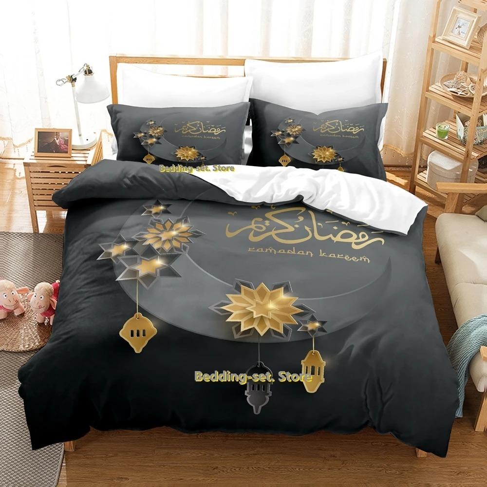 Ramadan-Bettwäscheset, Einzel-, Zwillings-, Voll-, Queen- und King-Size-Bettset, für Schlafzimmer für Erwachsene und Kinder, Bettbezug-Set, 3D-Druck, Anime-Bettlaken-Set