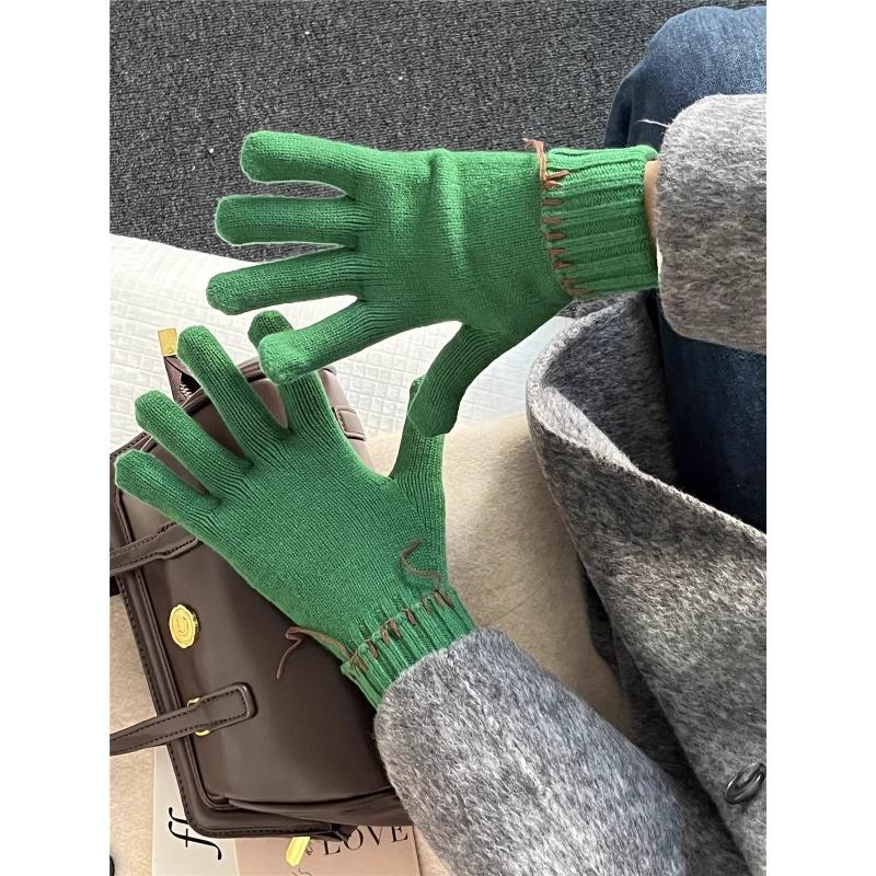 

Однотонные вязаные перчатки в стиле ретро, нишевый дизайн, для зимы, новый стиль, теплые, без пальцев, для сенсорного экрана, с разделением пальцев one size