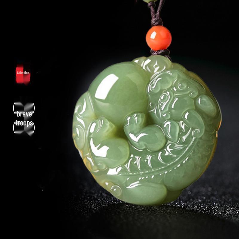 Natural Hetian Jade Pixiu Pendant, Exquisitely Carved with Ball for Men & Women