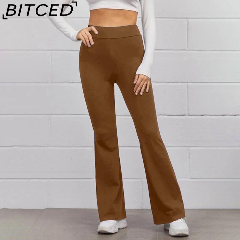 BITCED Women's Trousers Shiny Solid Color High Waist Trousers Spring Autumn Temperament Loose Straight Wide Leg Trousers Casual Wear