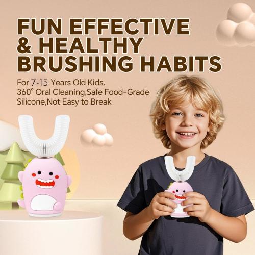 Kids' Sonic Electric Toothbrush, U-Shaped, Automatic Timer, IPX7 Waterproof, 5 Modes, 360-Degree Oral Cleaning, Teeth Whitening, Gum Massage, Replacea