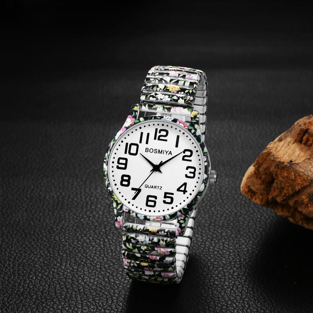 Bohemia Elastic Strap Watch Seiko Easy To Read Arabic Numerals Analog Quartz Watch Waterproof Stylish Cool Unisex Fashion Floral Print Elastic Strap