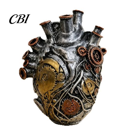Study Room Decorative Ornament Heart Shape Vase Decor, Resin Flower Pot, Retro Multi Hole Sculpture Planters, Funny Table Centerpiece for Living Desk