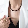 Vintage Black Agate Beaded Necklace For Women Stainless Steel OT Buckle Necklaces Elegant Woman Jewelry