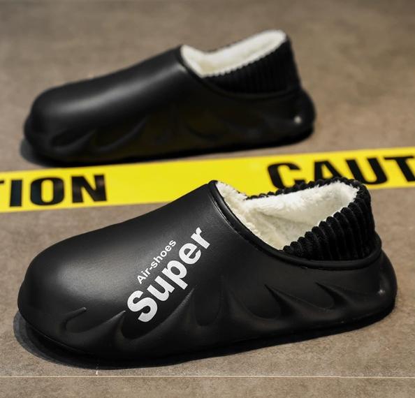 Fashion Fully covered EVA waterproof cotton slippers with black and white stripes and heels for outdoor casual cotton shoes