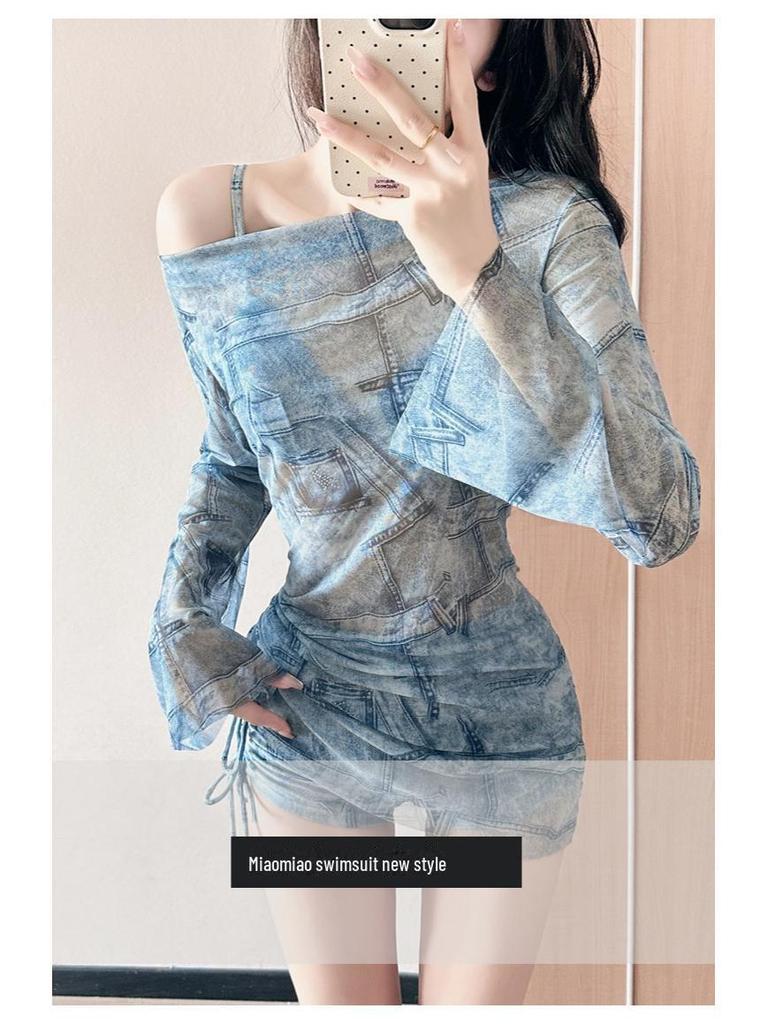 Dámské trojdílné korejské plavky 2025: Dvoudílný design, Sexy halenka, Zeštíhlující, Konzervativní pro horké prameny