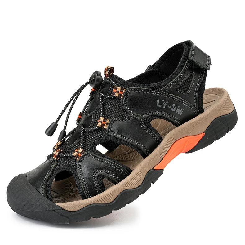 

Fashion Outdoor Men Fashion Brand Top Layer Cowhide Breathable Non Slip Beach Shoes Summer New Men Comfortable Soft Soled Water Sandals 38 чёрный