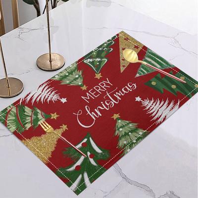 Toalha de Mesa Árvore de Natal Vermelho Verde Branco Festivo Festivo Jogo Americano para Jantar de Natal Mesa de Feriado Festa de Inverno Decoração de Natal