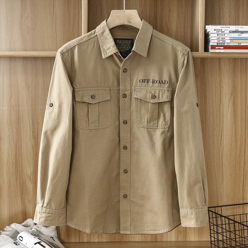 Camicia da lavoro retrò giapponese da uomo per la primavera Camicia casual larga a maniche lunghe da uomo Giacca larga alla moda Abbigliamento da uomo