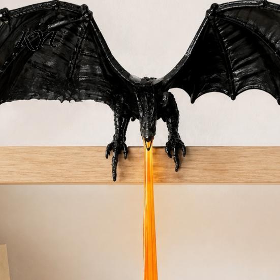 Dragon Bookshelf Decor Nook Light with LED Flame Effect, Fantasy Shelf Decor, Book Flying Display Ornament for Study Room Reading Corner Library