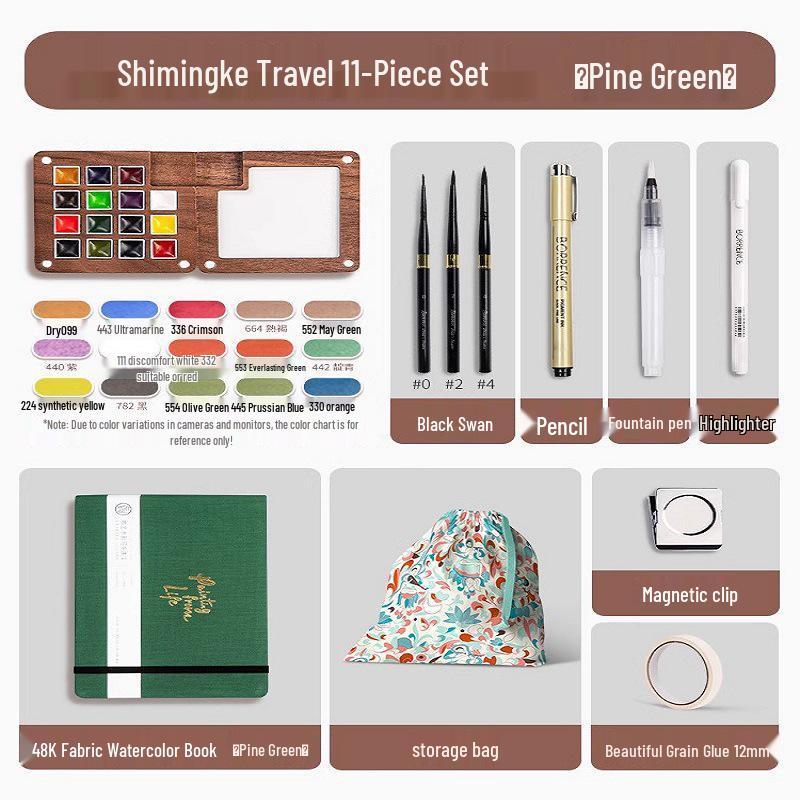Feile Bird Chinese Style Wooden Box 15-Color Watercolor Set with Sanxingdui Dunhuang Solid Palette