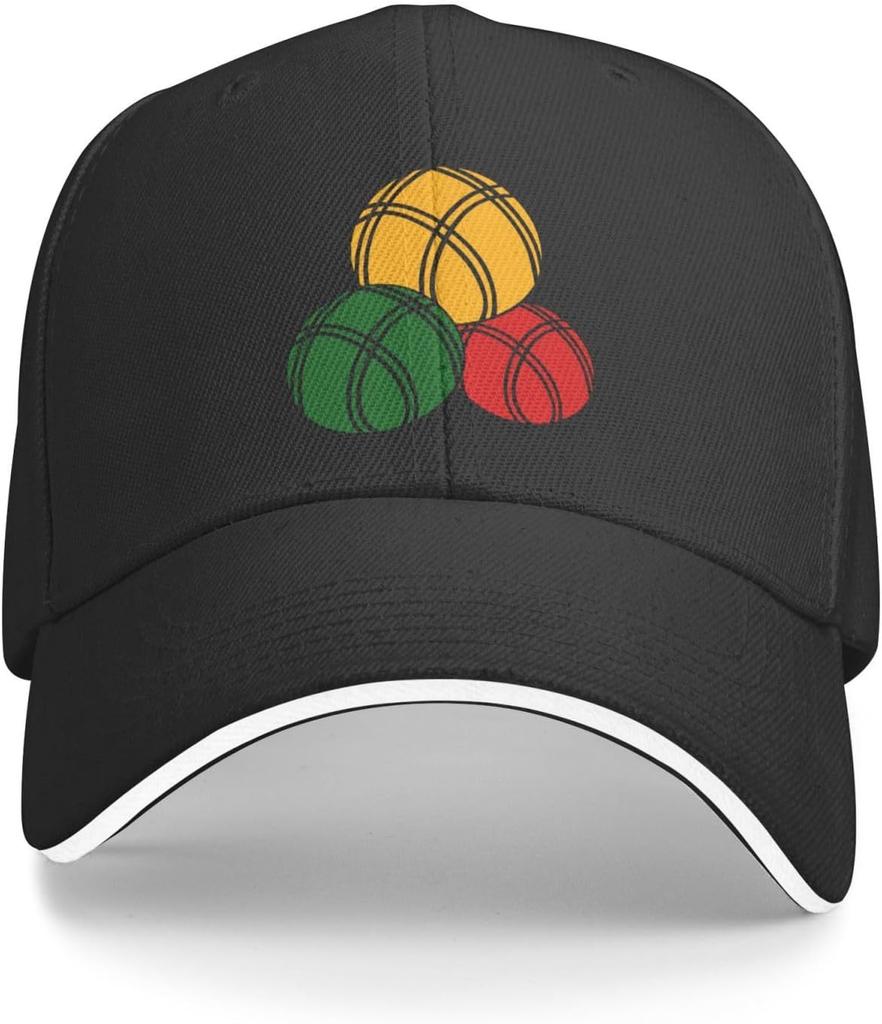 Bocce Balls Lover Graphic Baseball Cap Polyester Adjustable Sandwich Style Sports Hat for Adults