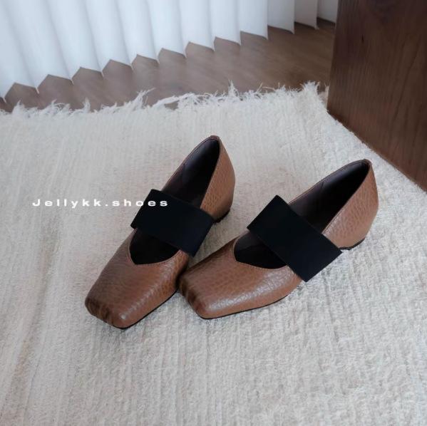 Retro Square Head Ballet Shoes Women's Low Heels Women's Shoes Spring New Temperament Mary Jane Shoes Elastic Band Women's Shallow Mouth Single Shoes